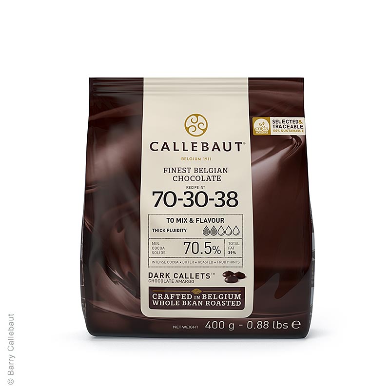 Callebaut Dark Chocolate (70,5%), Callets Couverture (70-30-38) - 400 g - taske