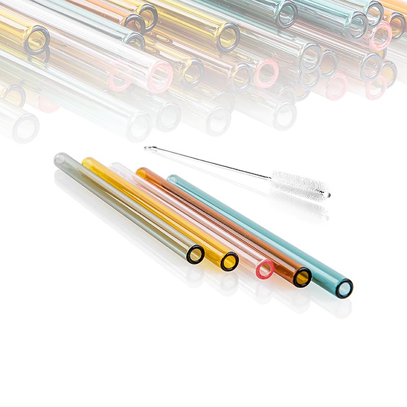 Glass drinking straws, straight and colorful, o8mm (1.5mm wall), 15cm - 50 pc - box