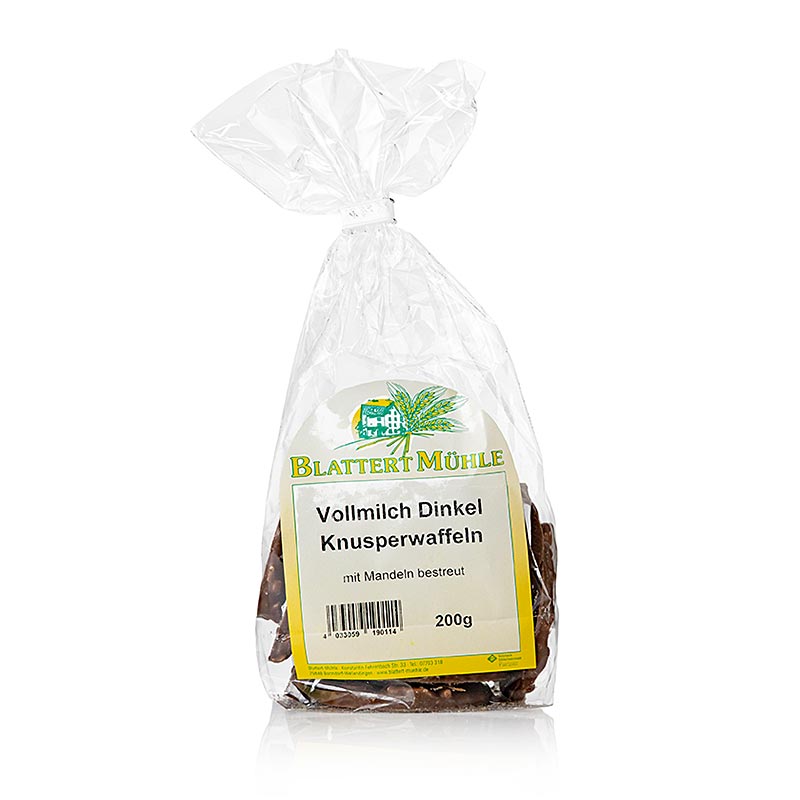 Gaufre d`epeautre au lait entier avec eclats d`amandes au chocolat, Blattert Muhle - 200 g - sac