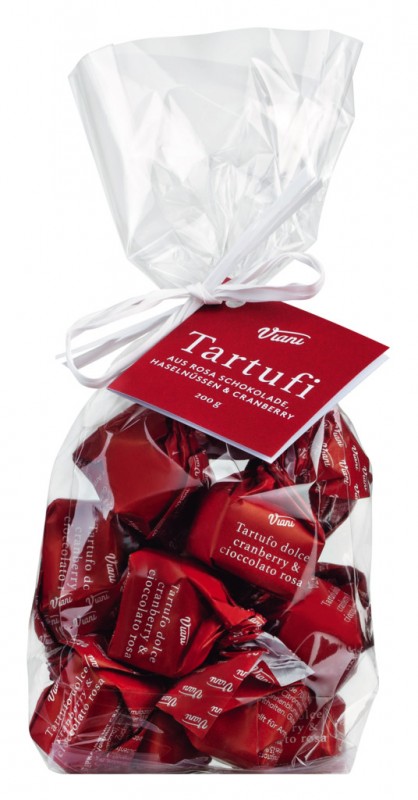 Tartufi dolci mirtilli e cioccolato rosa, sacchetto, pink chocolate truffle with cranberry, sachet, viani - 200 g - bag