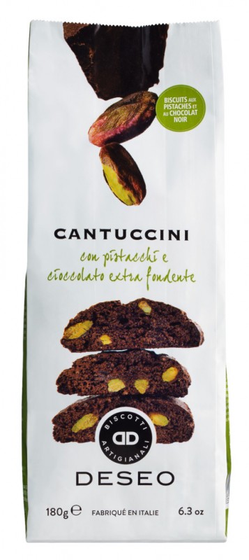 Cantuccini aux pistaches cioccolato extr fondente, Cantuccini aux pistaches et chocolat noir, Deseo - 180g - sac