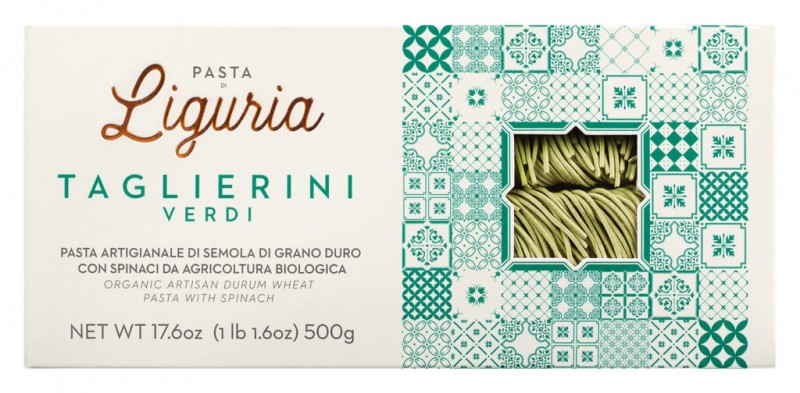 Taglierini verdi, Bio, Nudeln aus Hartweizengrieß mit Spinat, Bio, Pasta di Liguria - 500 g - Packung