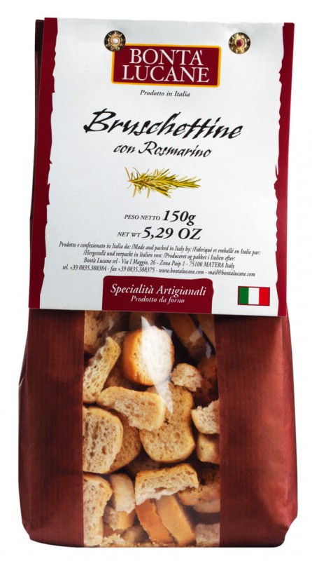 Bruschettine con rosmarino, ristede brødskiver med rosmarin, Bonta Lucane - 150 g - taske