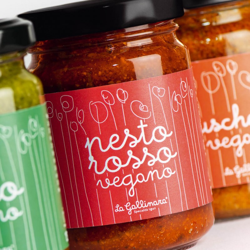 Pesto Rosso vegano, pesto lavet af tørrede tomater, vegansk, La Gallinara - 130 g - Glas