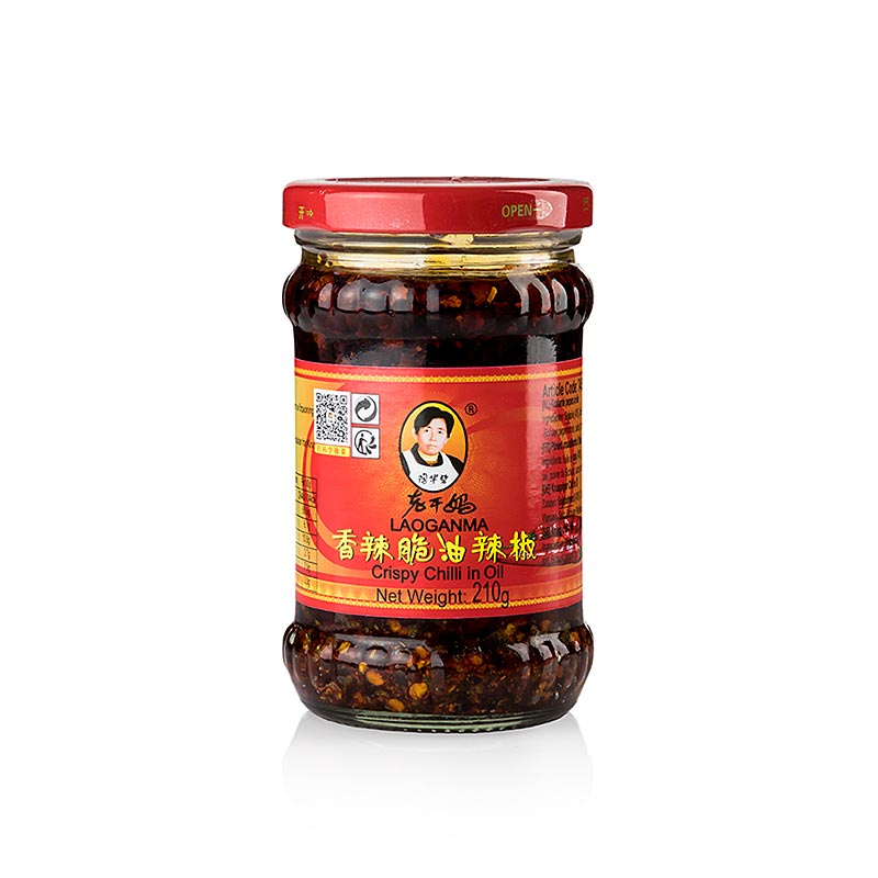 Crispy Chili Oil - Chili a l`huile avec oignons croustillants, Lao Gan Ma - 210g - Verre