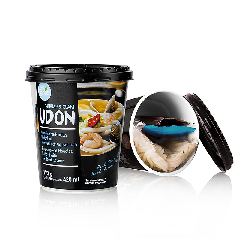 Nouilles Udon instantanees, crevettes et palourdes (fruits de mer), Coree du Sud, Allgroo - 173g - Pe peut