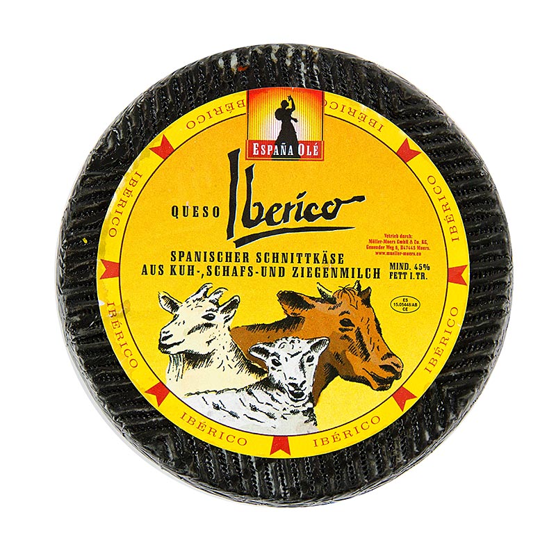 Fromage iberique - Fromage espagnol au lait de chevre, de brebis et de vache, affine 35 jours, meule - environ 1 000 g - vide