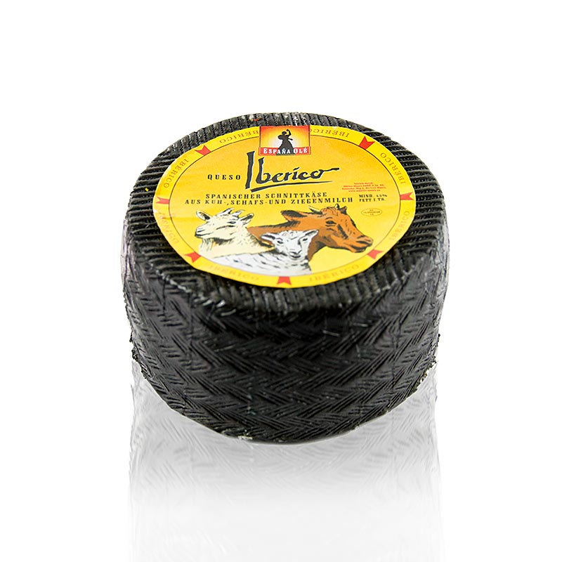 Fromage iberique - Fromage espagnol au lait de chevre, de brebis et de vache, affine 35 jours, meule - environ 1 000 g - vide