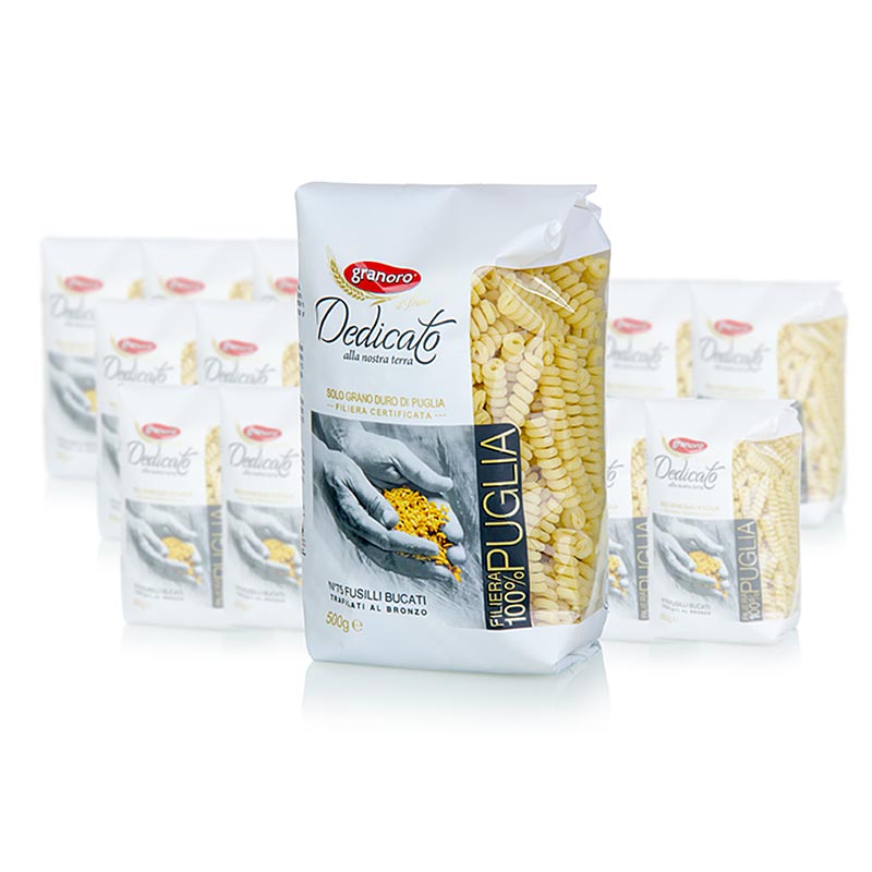 Granoro Dedicato - Fusilli Bucati, pates en spirale, No.75 - 10kg, 20x500g - Papier carton