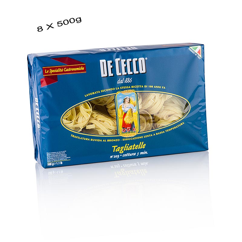 Tagliatelles De Cecco, n°203 - 4kg, 8x500g - Papier carton