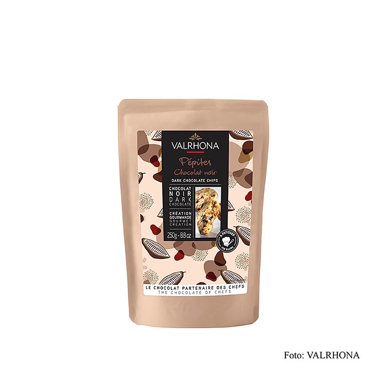 Pastilles de chocolat Valrhona, noir, dur a cuire, Pepites noires (31841) - 250g - sac