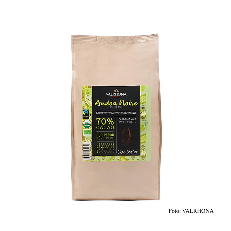 Valrhona Andoa Noire, couverture noire, sous forme de callets, 70% de cacao, certifiee bio - 3 kg - sac