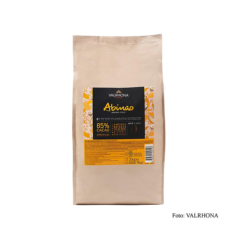 Valrhona Abinao, couverture noire sous forme de callets, 85% cacao d`Afrique - 3 kg - sac