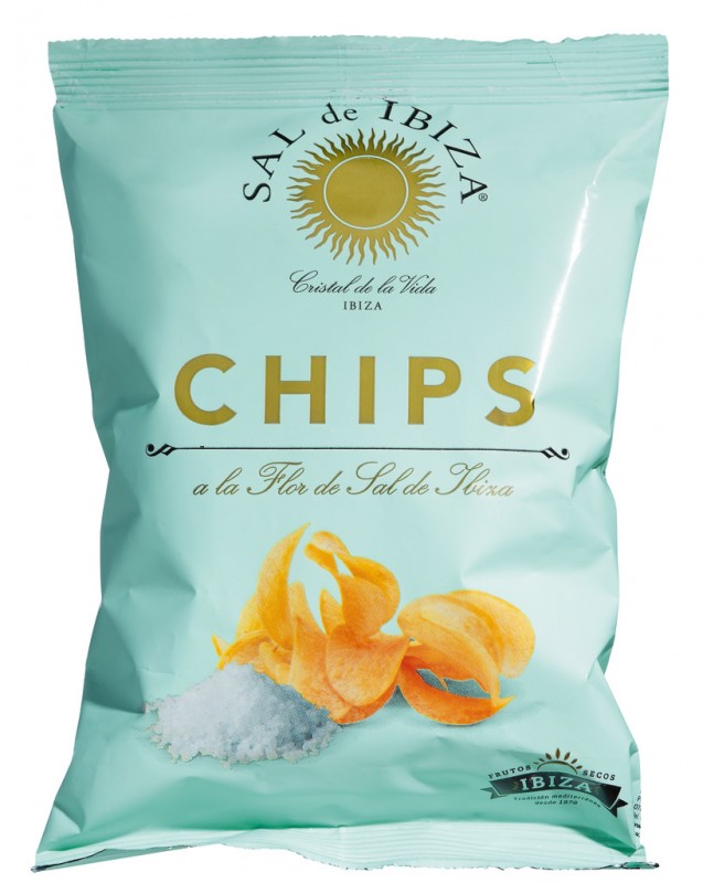 Chips a la Flor de Sal de Ibiza, Kartoffelchips mit Sal de Ibiza, Sal de Ibiza - 45 g - Packung