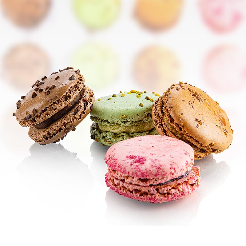 Maxi macarons mix, 60mm, 4 soorten van 12 stuks, Delifrance - 1,92 kg, 48 x 40 g - karton