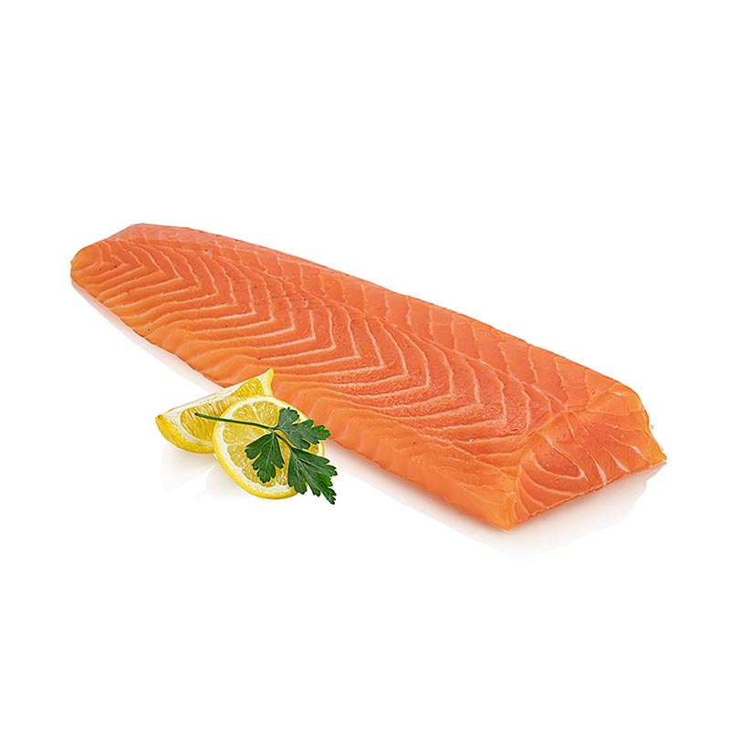 Scottish smoked salmon, half back fillet, long and narrow, uncut - approx. 250 g - vacuum