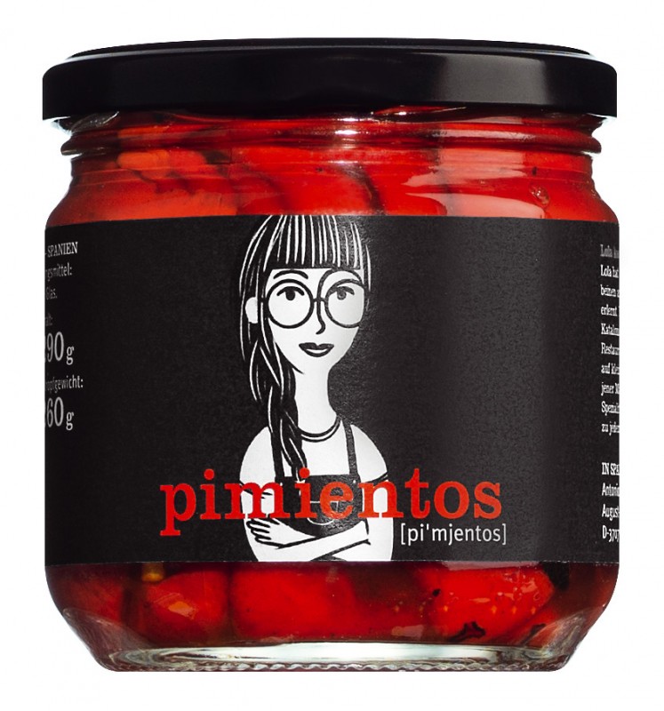 Pimientos del Piquillo DOP, røde peberfrugter, hele og grillet, DOP, La Cocina de Lola - 290 g - glas