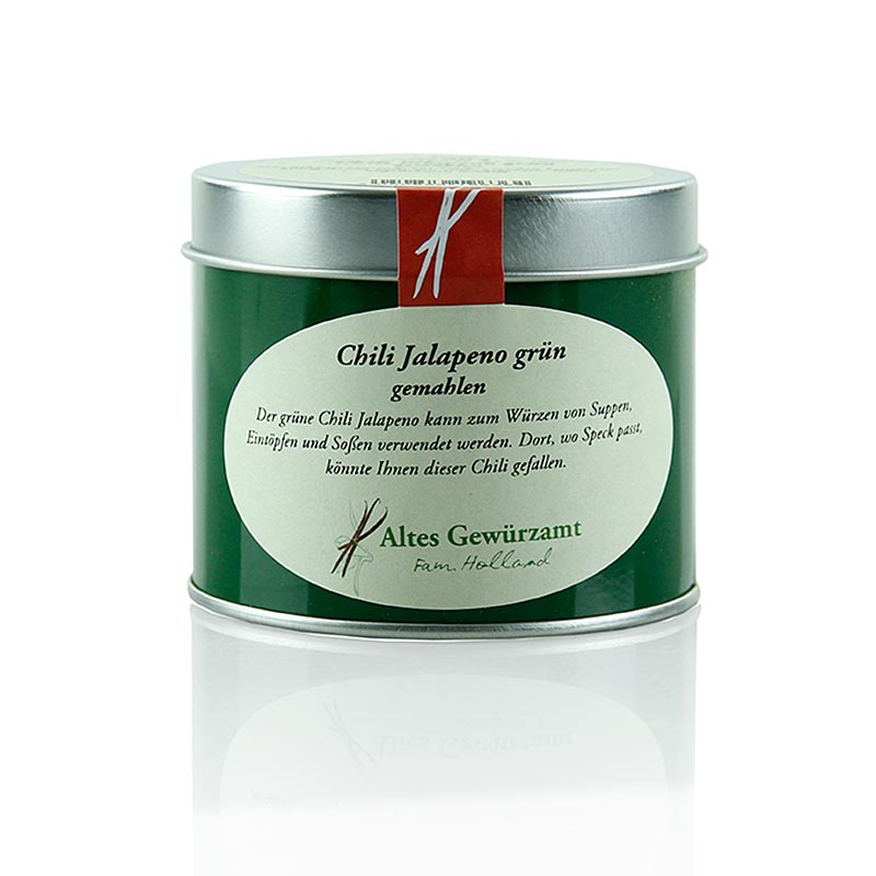 Chili Jalapeno, green, ground, Altes Gewürzamt, Ingo Holland - 60 g - Can