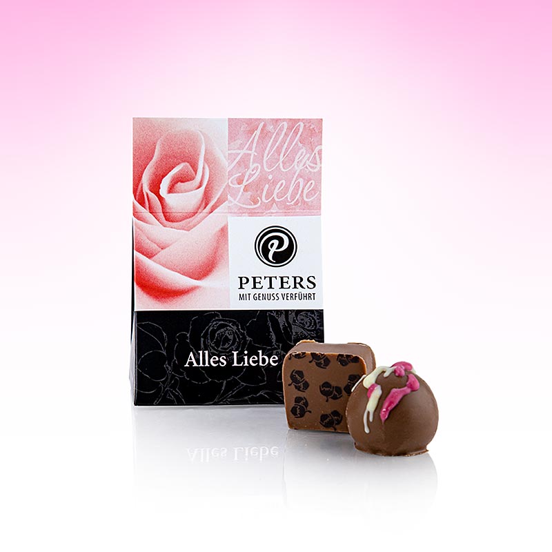 Melange de truffes et pralines, love, avec alcool, Peters - 25g, 2 pieces - boite