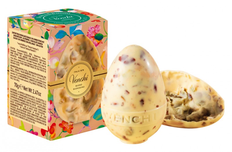 Oeuf mignon gros e buono aux noix salees blanches, oeuf en chocolat blanc aux noix salees, Venchi - 70g - Morceau