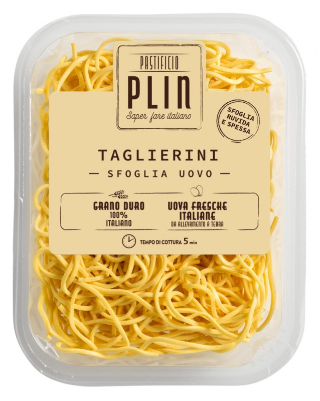 Taglierini all`uovo, taglierini, fresh egg pasta, pastificio plin - 250 g - pack