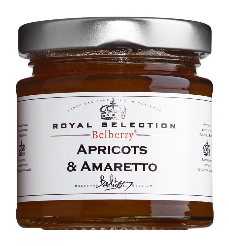 Abricots et Amaretto Lux Preserve, confiture d`abricots a l`Amaretto, Belberry - 130g - Verre