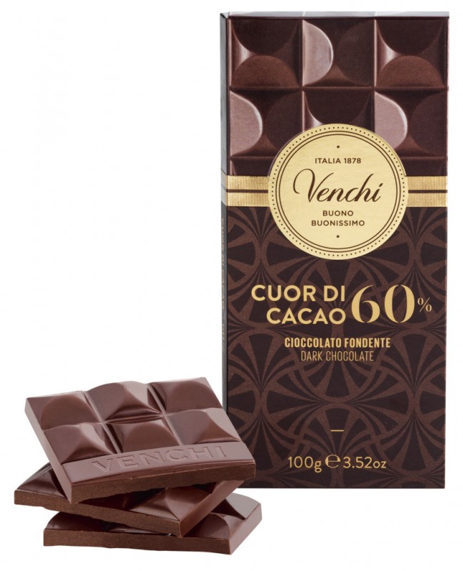 Barre de chocolat noir 60%, Chocolat noir 60%, Venchi - 100g - Morceau