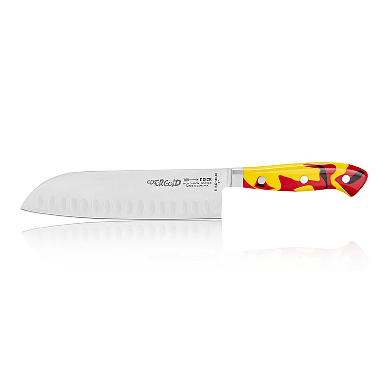 Couteau Santoku serie GO FOR GOLD Premier Plus, coupe festonnee, 18 cm, EPAIS - 1 piece - boite