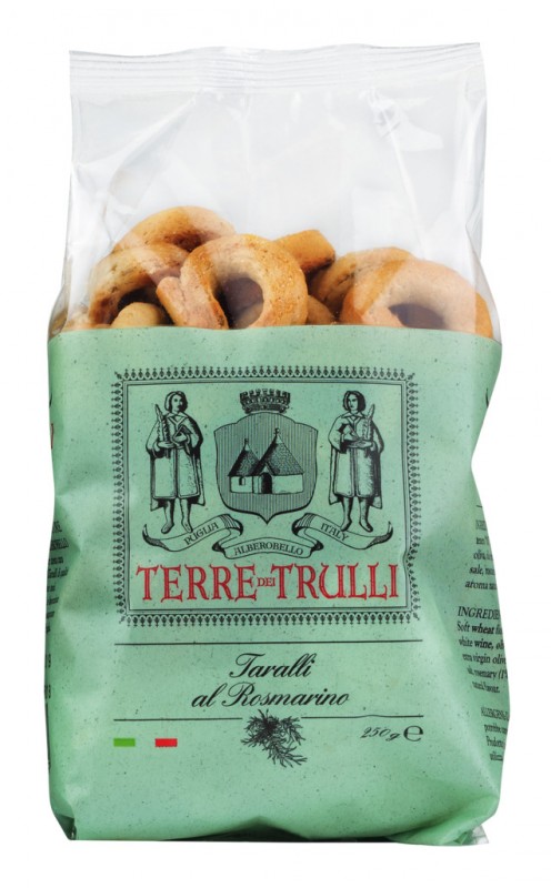 Taralli al Rosmarino, biscuits sales au romarin, Terre dei Trulli - 250g - sac