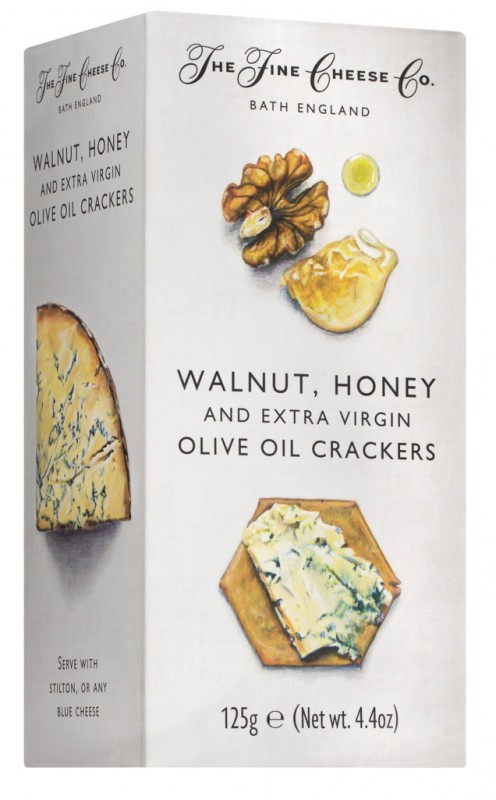 Walnoot, Honing en Extra Vierge Olijfolie Crackers, Crackers voor Walnoot, Honing en Olijfolie Kaas, The Fine Cheese Company - 125g - inpakken