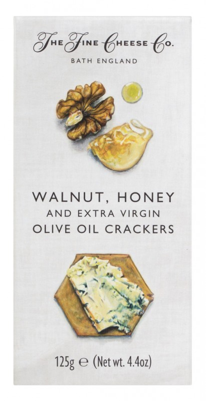 Walnut, Honey and Extra Virgin Olive Oil Crackers, Crackers for walnut, honey and olive oil cheese, The Fine Cheese Company - 125g - pack