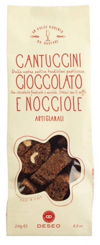 Cantuccini cioccolato e nocciole, biscuits with chocolate and hazelnuts, Deseo - 250 g - bag