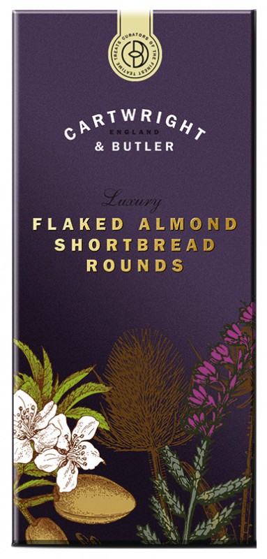 Flaked Almond Shortbread Rounds, Butter shortbread with slivers of almonds, Cartwright and Butler - 200 g - pack