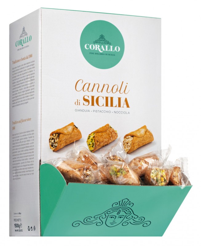 Cannoli di Sicilia, patisseries fourrees de Sicile, affichage, Corallo - 1500g - afficher