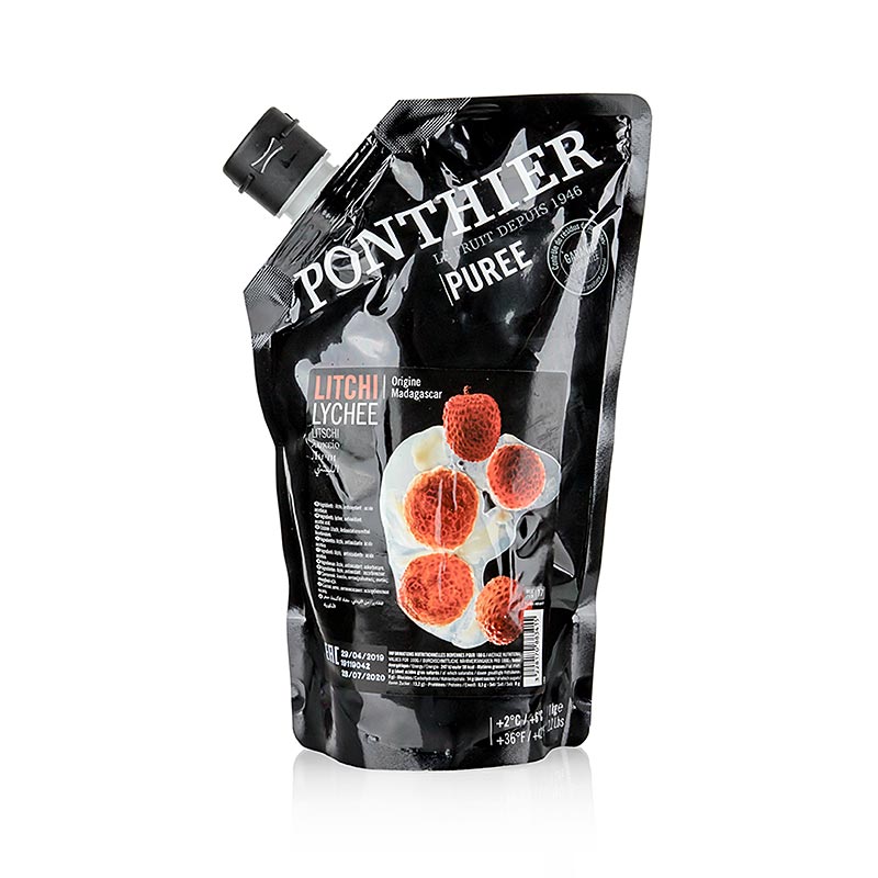 Ponthier puree - Lychee from Madagascar, 100% fruit, unsweetened - 1 kg - bag