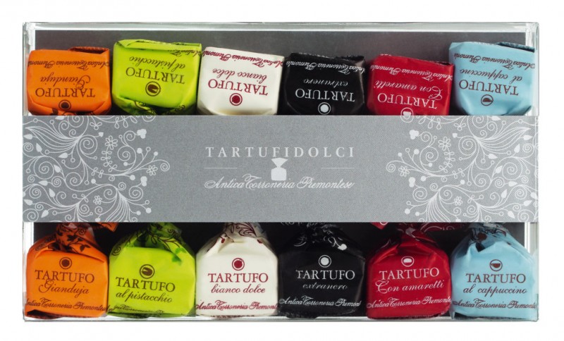 Tartufi dolci misti, astuccio da 12 pezzi, melange de truffes au chocolat, caisse de 12, Antica Torroneria Piemontese - 165g - paquet