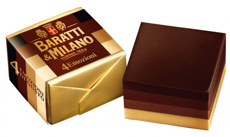 Cremino 4 emozioni di gusto, chokolader i lag med hasselnødder, 4 lag, Baratti og Milano - 500 g - taske