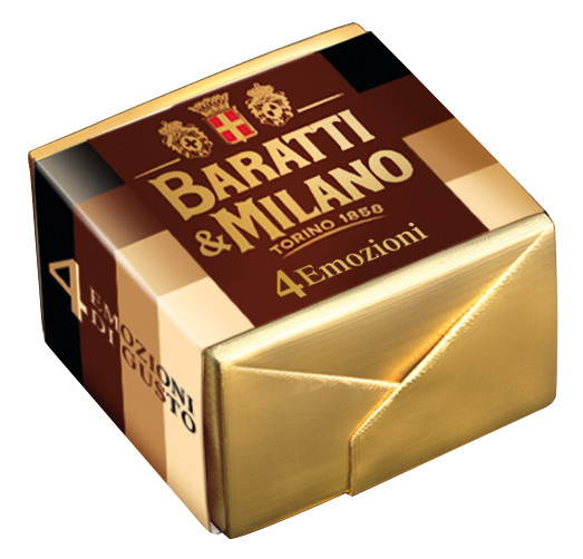 Cremino 4 emozioni di gusto, chokolader i lag med hasselnødder, 4 lag, Baratti og Milano - 500 g - taske