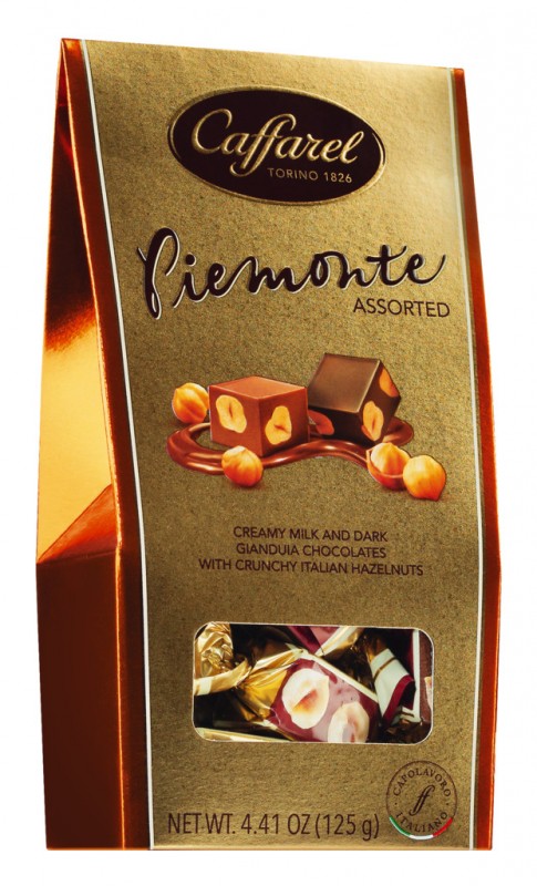 Assortiment de Ballotin Dore du Piemont, pralines noisettes au Gianduia assortis, pack, Caffarel - 125g - paquet