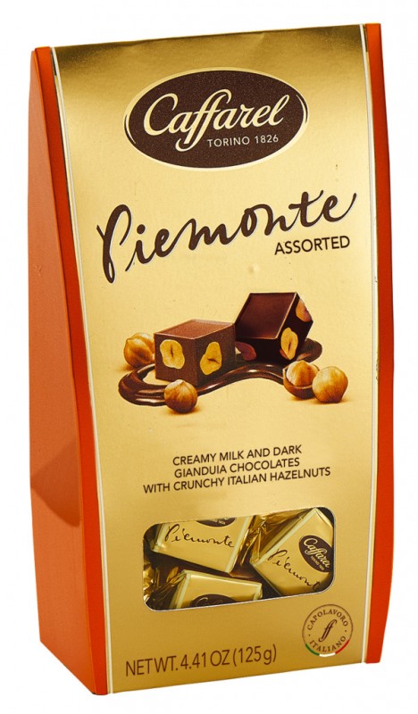 Assortiment de Ballotin Dore du Piemont, pralines noisettes au Gianduia assortis, pack, Caffarel - 125g - paquet