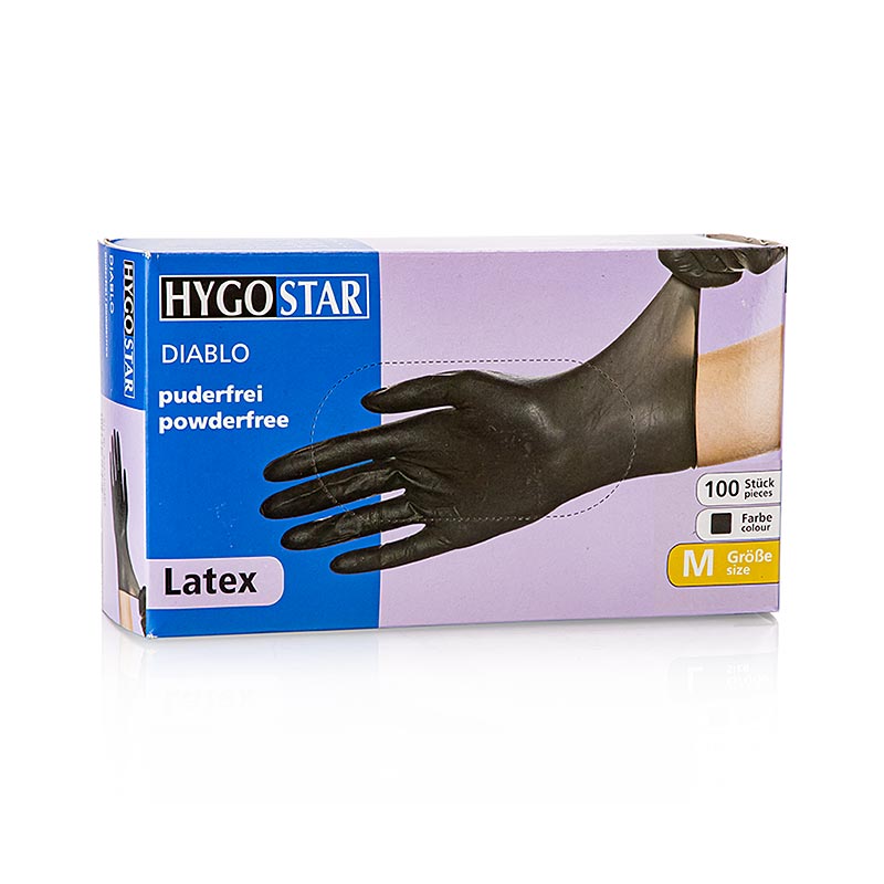 Gants jetables en latex, noirs, M, non poudres - 100 pieces - boite