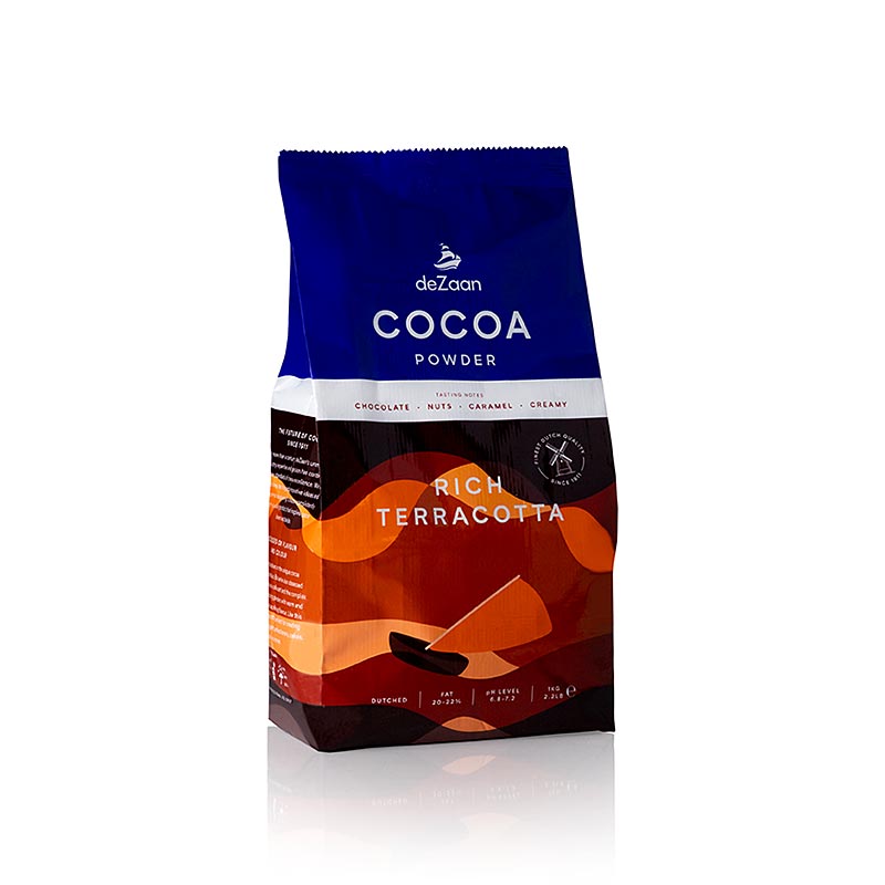 Riche poudre de cacao en terre cuite, legerement deshuilee, 20-22% de matiere grasse, deZaan - 1 kg - sac