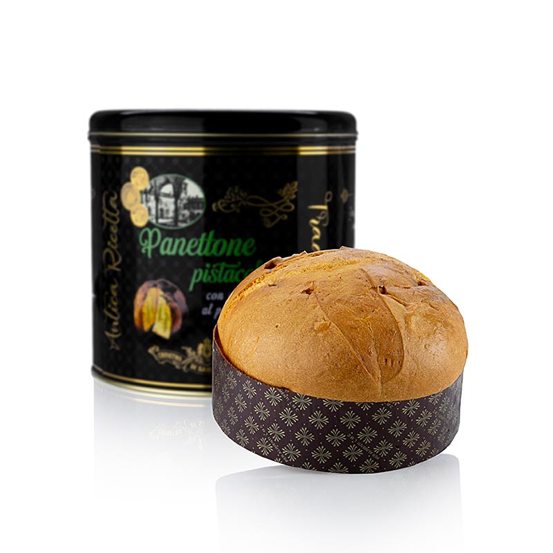 Christmas Cake Panettone Pistachio, Metal Tin Black, Lazzaroni - 750g - can