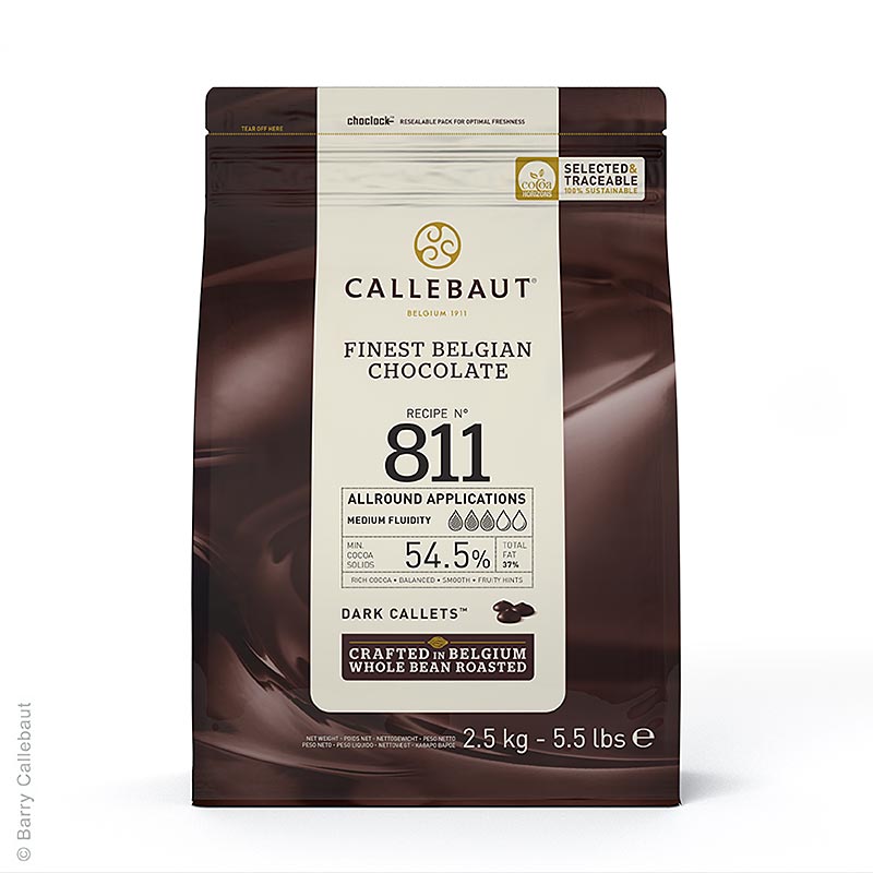 Callebaut moerk chokolade, Callets, 54% kakao 811NV - 2,5 kg - taske