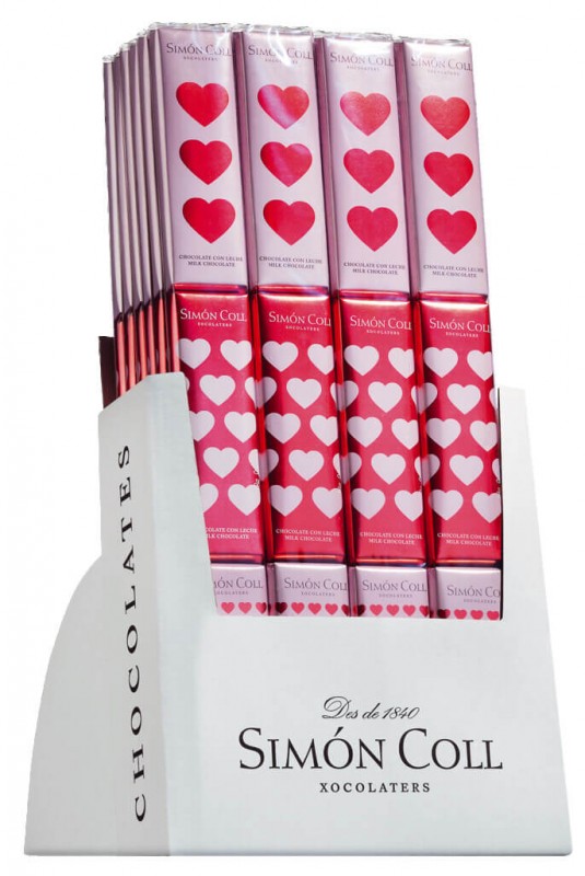 Chocolatira Corazones, presentoir, barres de chocolat coeurs, presentoir, Simon Coll - 24x3x18g - afficher