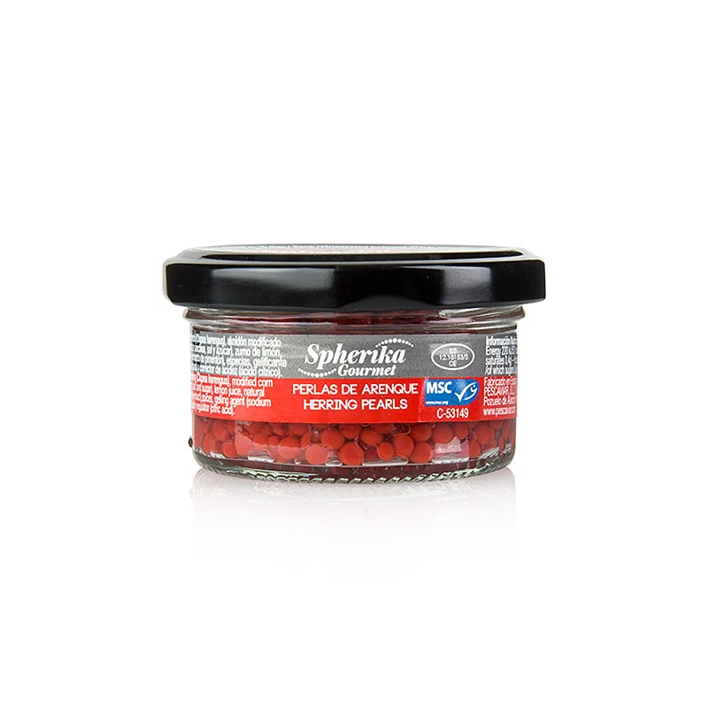 Perles de hareng, rouges, comme du caviar/spheres, Spherika Gourmet - 50g - Verre