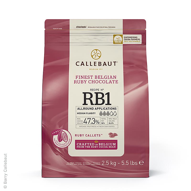 Ruby - Rosa Schokolade, 47,3% Kakao, Callets Couverture, Callebaut - 2,5 kg - Beutel