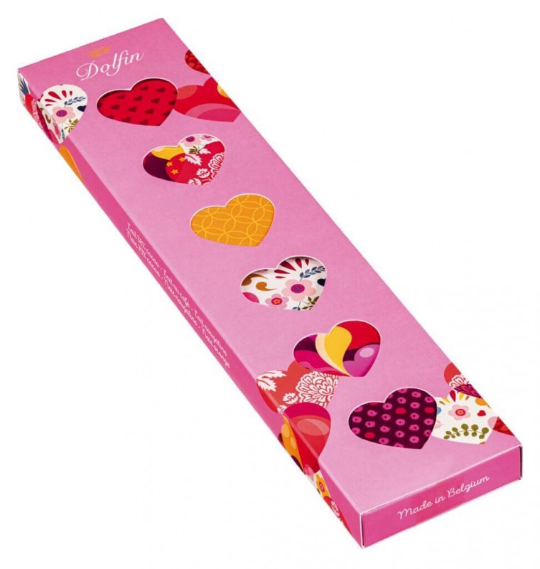 18 Carre Love, chocolat noir au lait entier. Coffret cadeau. Coeurs, Dolfin - 81g - paquet