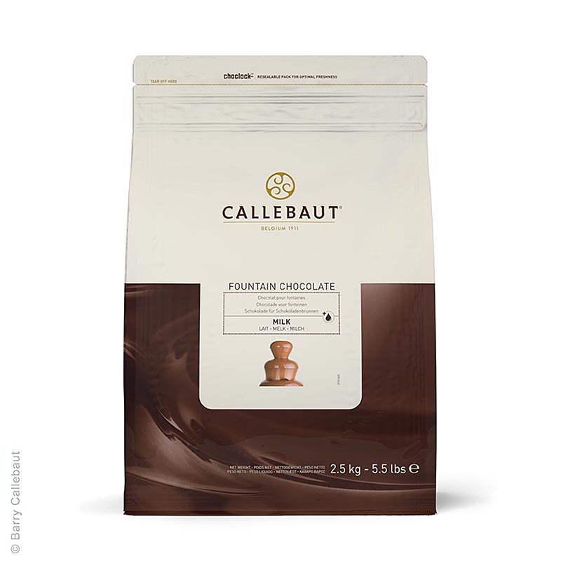 Lait entier Callebaut, pour fondue en fontaine, sous forme de callets, 37,8% de cacao - 2,5 kg - sac