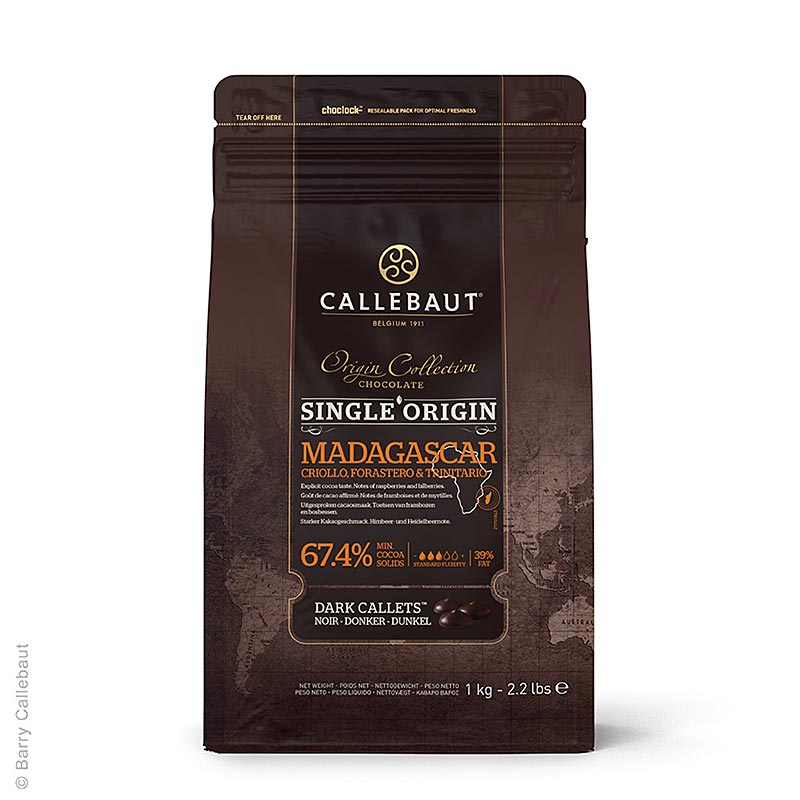 Callebaut Origine Madagascar, dunkle Couverture, Callets, 67,4% Kakao - 2,5 kg - Beutel